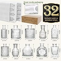 Vista 2 de Aheroi Juego de 32 Piezas de Jarrones Pequeños, Jarrones Transparentes para Centros de Mesa, Lindos Jarrones de Cristal Pequeños para Flores, Mini