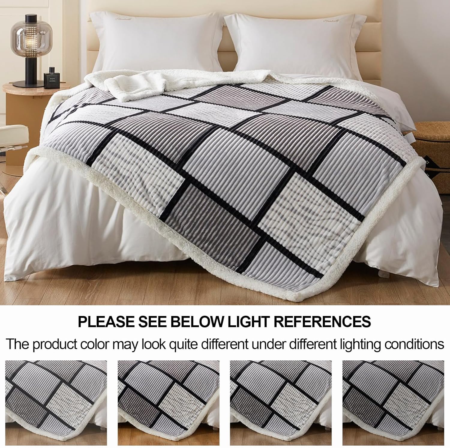 Sherpa Fleece Throw Blanket for Couch, Fluffy Plush Warm Fuzzy Blanket for Women and Men, Cozy Thick Soft Twin Blanket for Bed, Grey, 60x80 Inches - Image 2