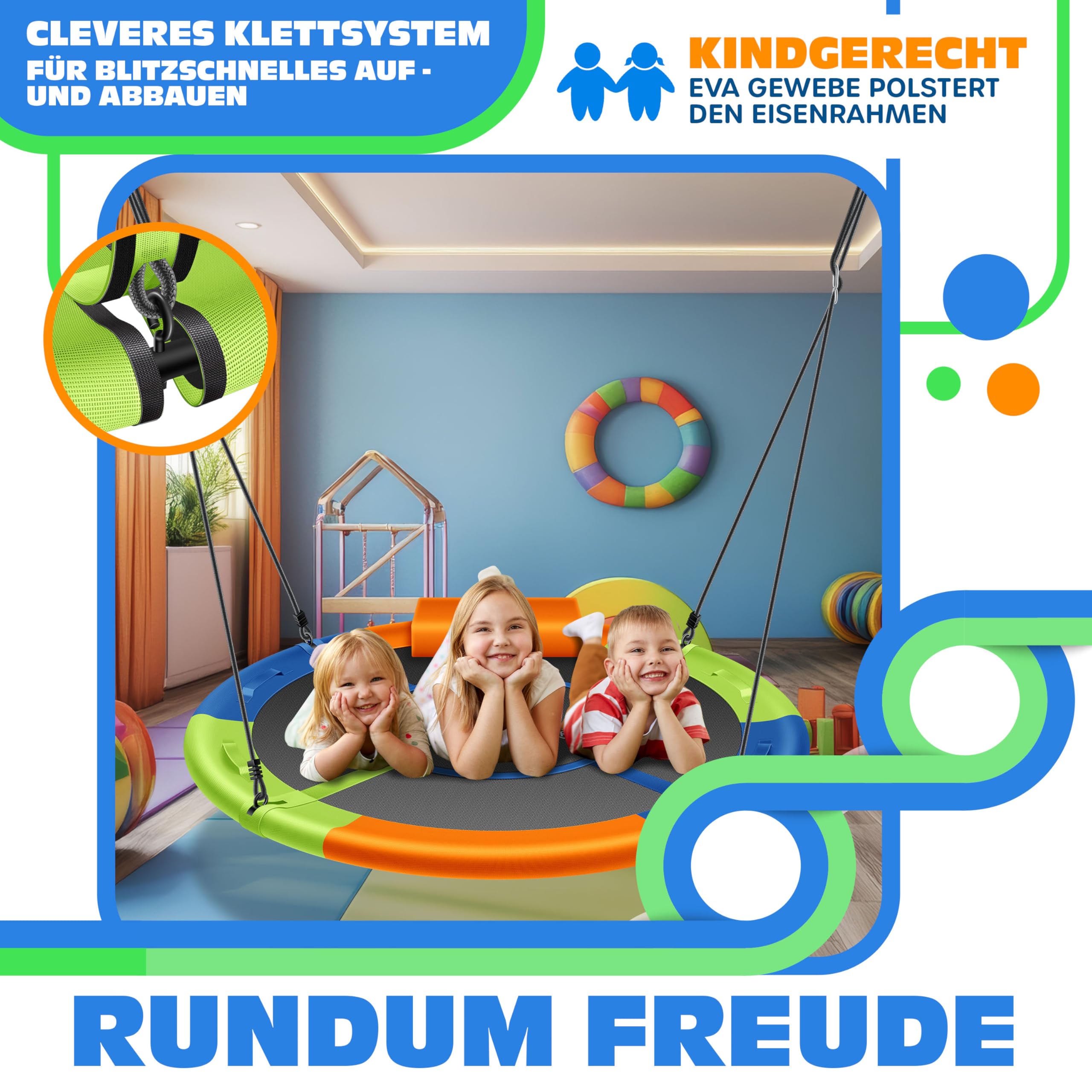 KESSER® Altalena a Rete Rotonda Regolabile per Bambini e Adulti, 120 cm, Multicolore