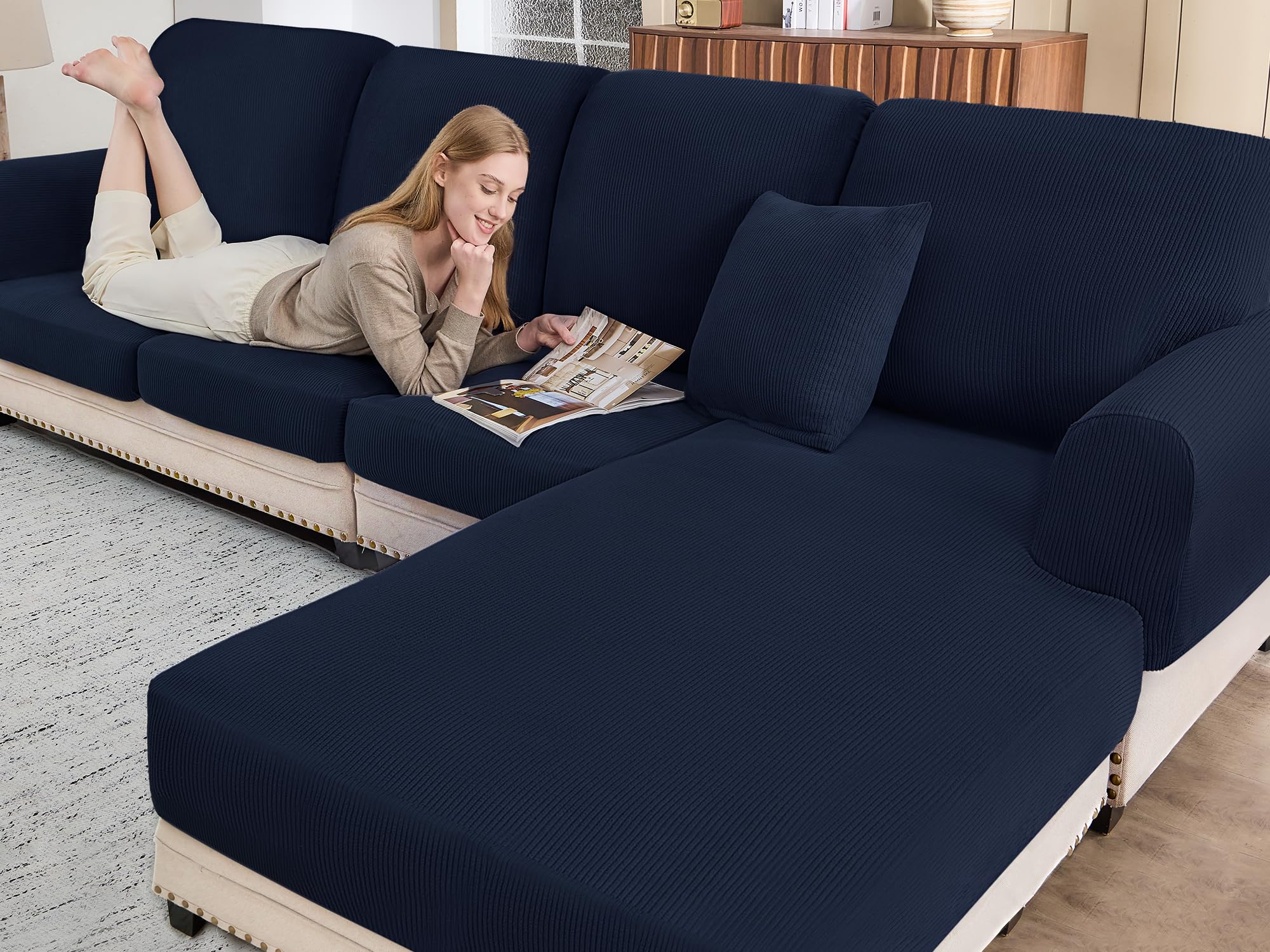 BT.WA Sectional Couch Covers for Sofa Cushion L Shaped Couch Cover Washable Soft Couch Cushion Covers Stretch Sofa Slipcovers(1-Piece for Chaise or