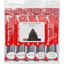 House Warming Vibes11 Incense Sticks - Variety Set 500 Pack - 11 inch - 5 Bundles 100 Sticks Per Fragrance Scent. Set Features Aloe Vera, Blue Nile, Frangipani, Honey Vanilla, Pink Sugar
