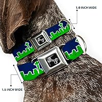 Vista 2 de Collar de perro hebilla de cinturón de seguridad Seattle Skyline azul marino verde brillante 13 a 18 pulgadas 1.5 pulgadas de ancho