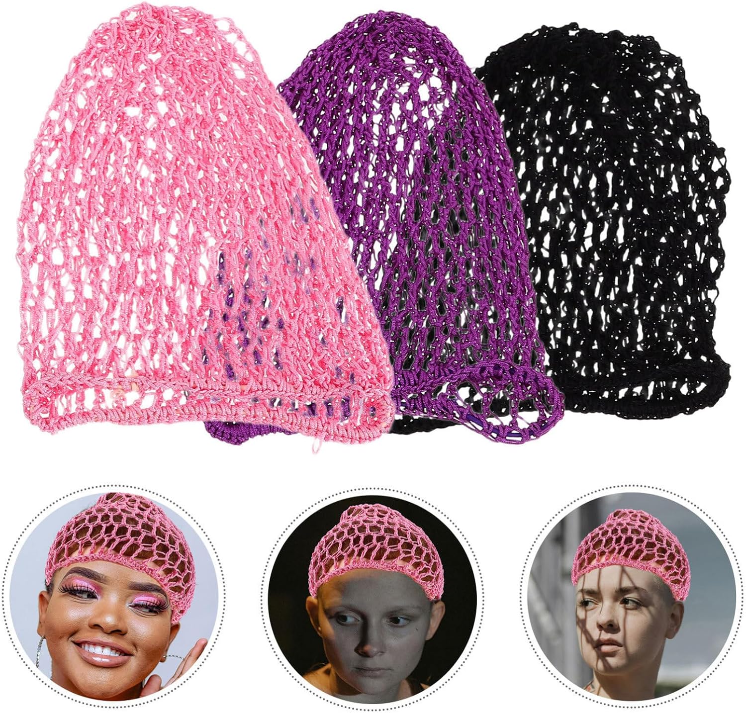 balacoo 6pcs Crochet Hair Nets Snoods for Women Elastic Rayon Knit Mesh Hair Covers with Soft Breathable Fabric