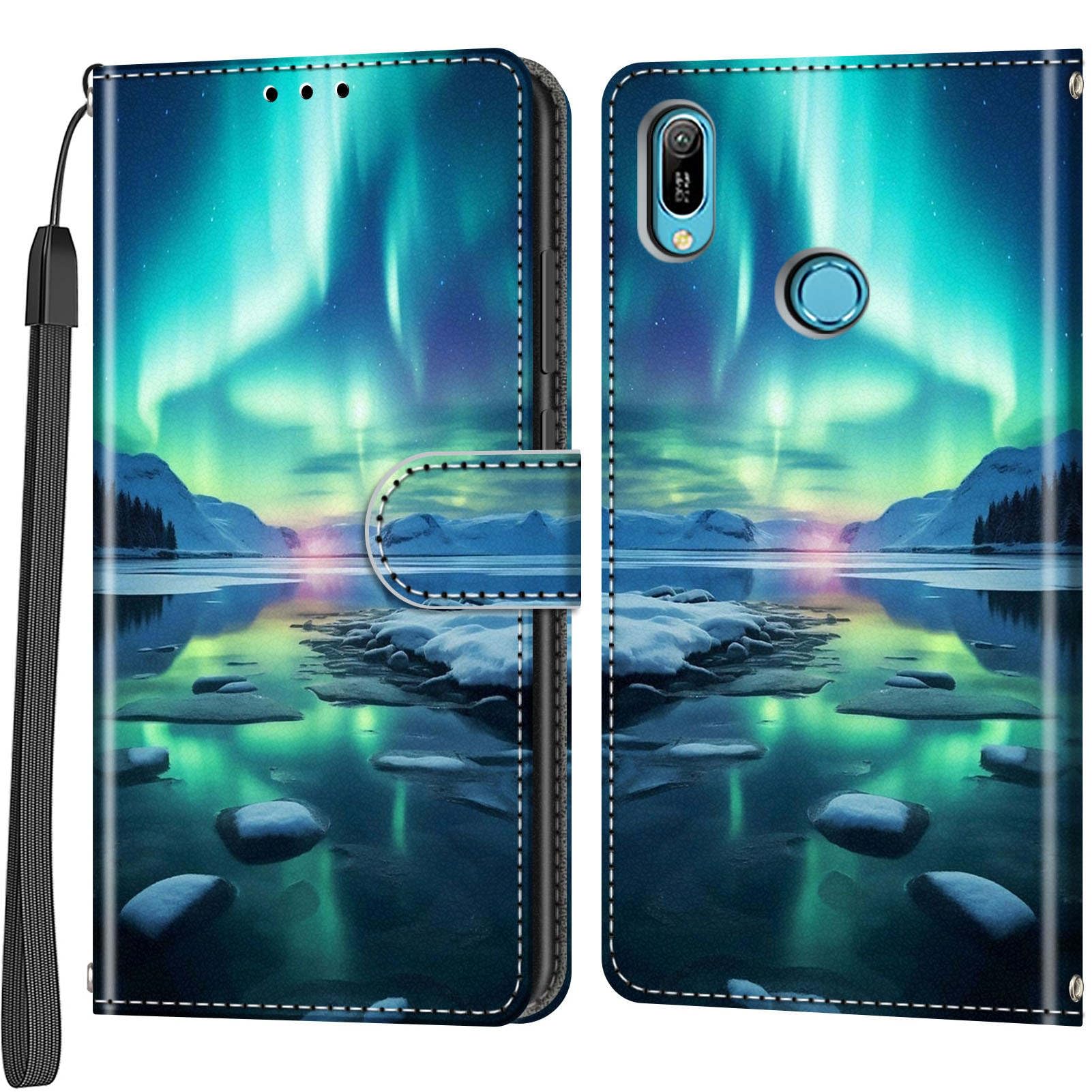 Haninsuze Cover per Huawei Y6 2019 Custodia Cover Pelle Libro Portafoglio con Porta Carte Magnetica Protezione Antiurto Cuoio Flip Case Custodia Cover per Huawei Y6 2019, barca