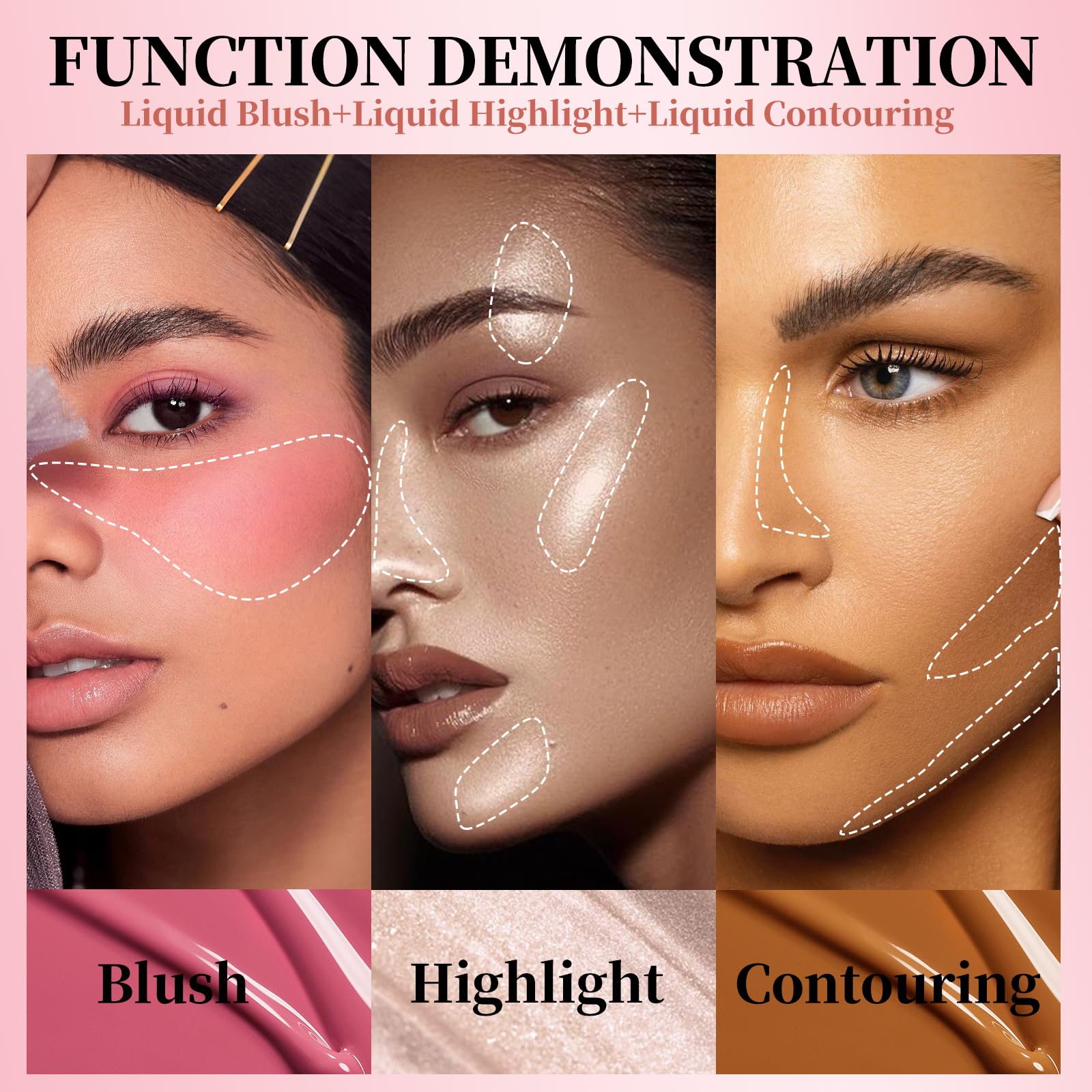 3 Pack Liquid Contour & Highlighter & Blush Makeup Set - Image 4
