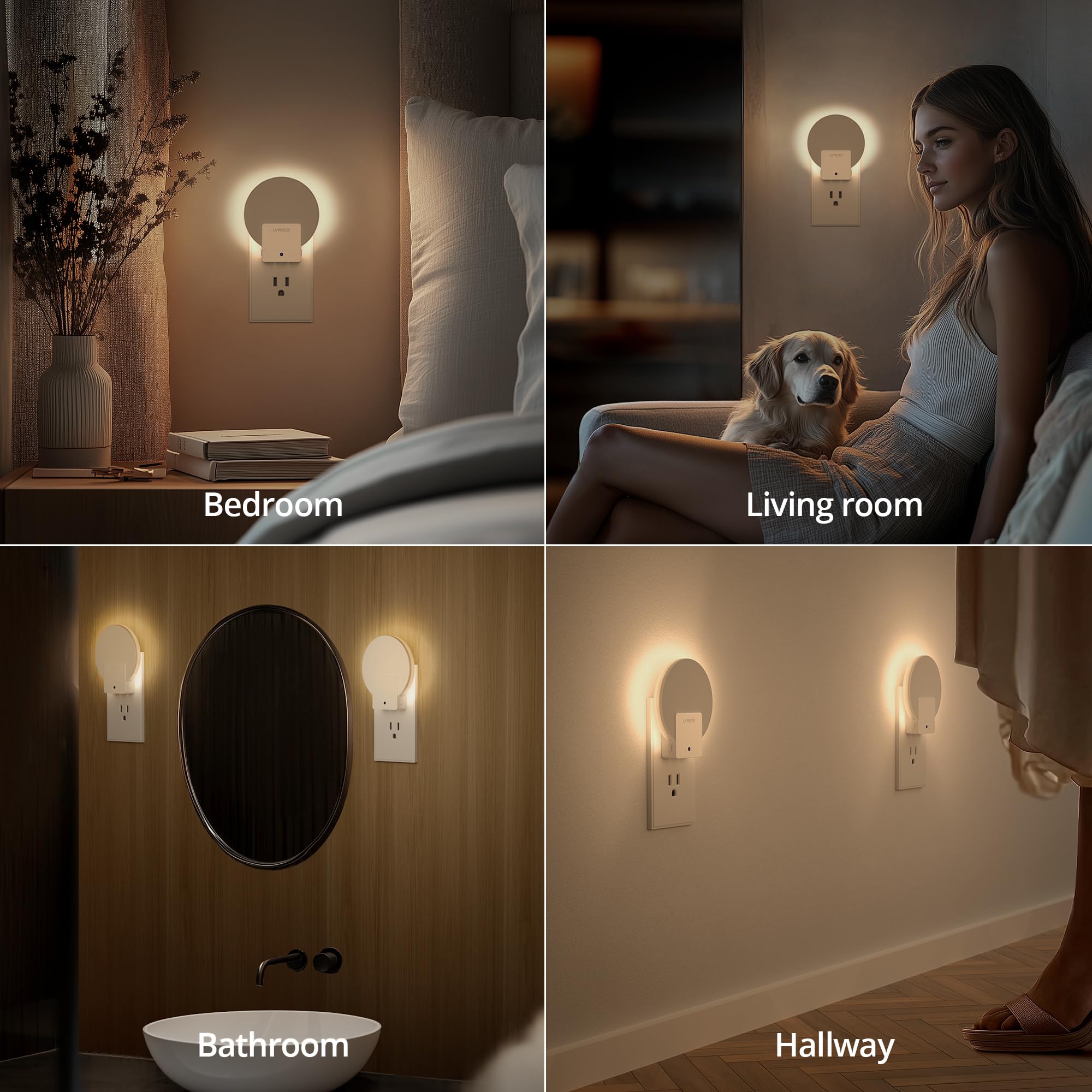 Lyridz Luz nocturna retroiluminada con sensor de anochecer a amanecer, luz nocturna con sensor de luz para recámara