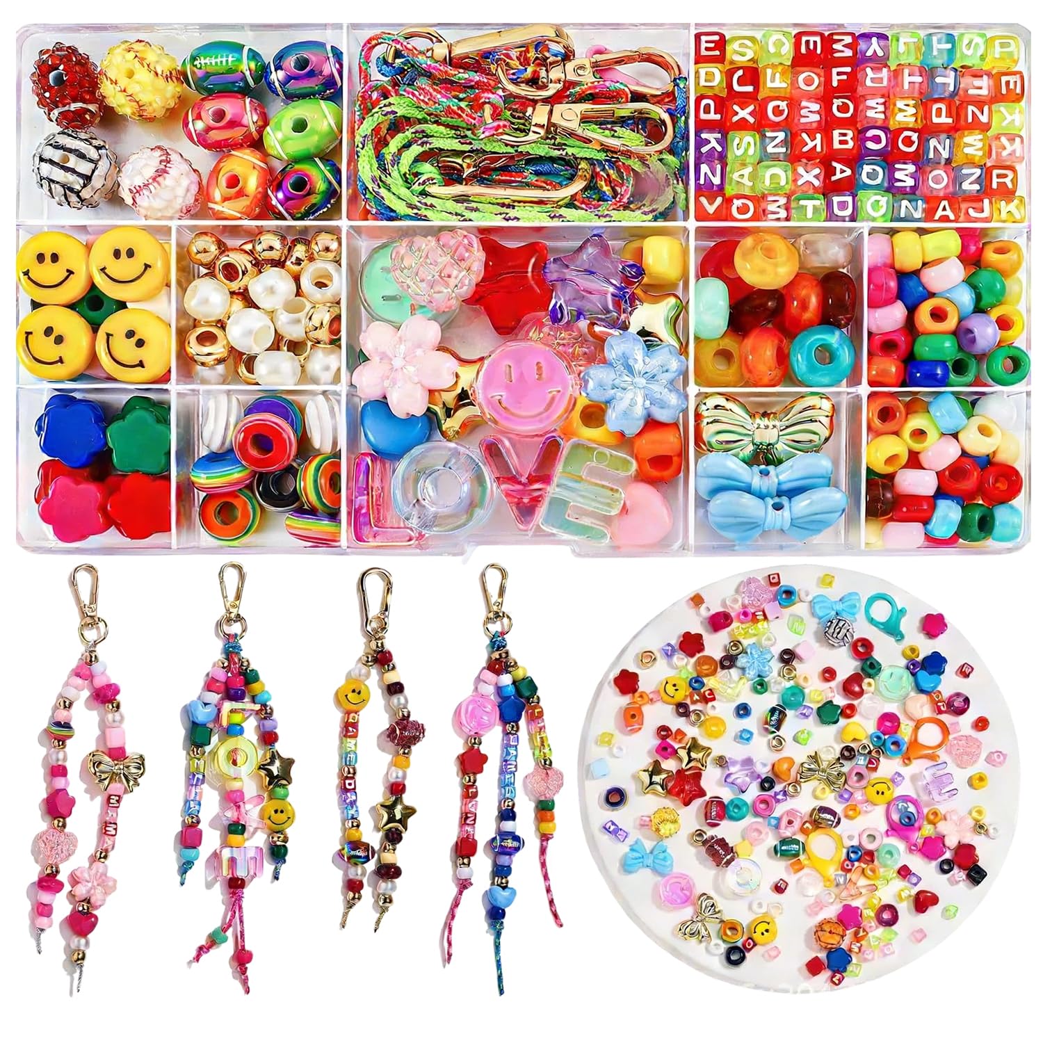 Clyrax 304 PCS Beads Keyring Making Kit – DIY Acrylic Letter Beads, Charms & Jewelry Making Tools for Adults & Kids, Complete Key Chain Craft Set for Creative Projects, Gift for Craft Lovers