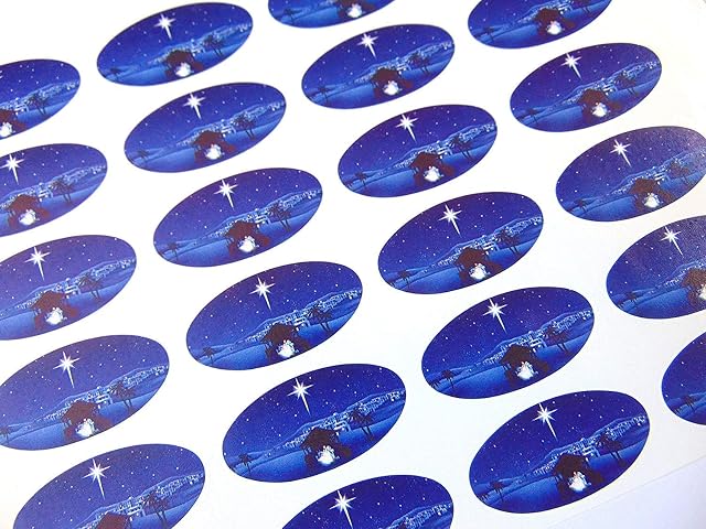 Pack of 48 Christmas Christian Nativity Scene, 40x20mm Oval Seal Labels, Stickers for Craft, Decoration, Gift Wrapping, Presents, Envelopes, Bags or Cards