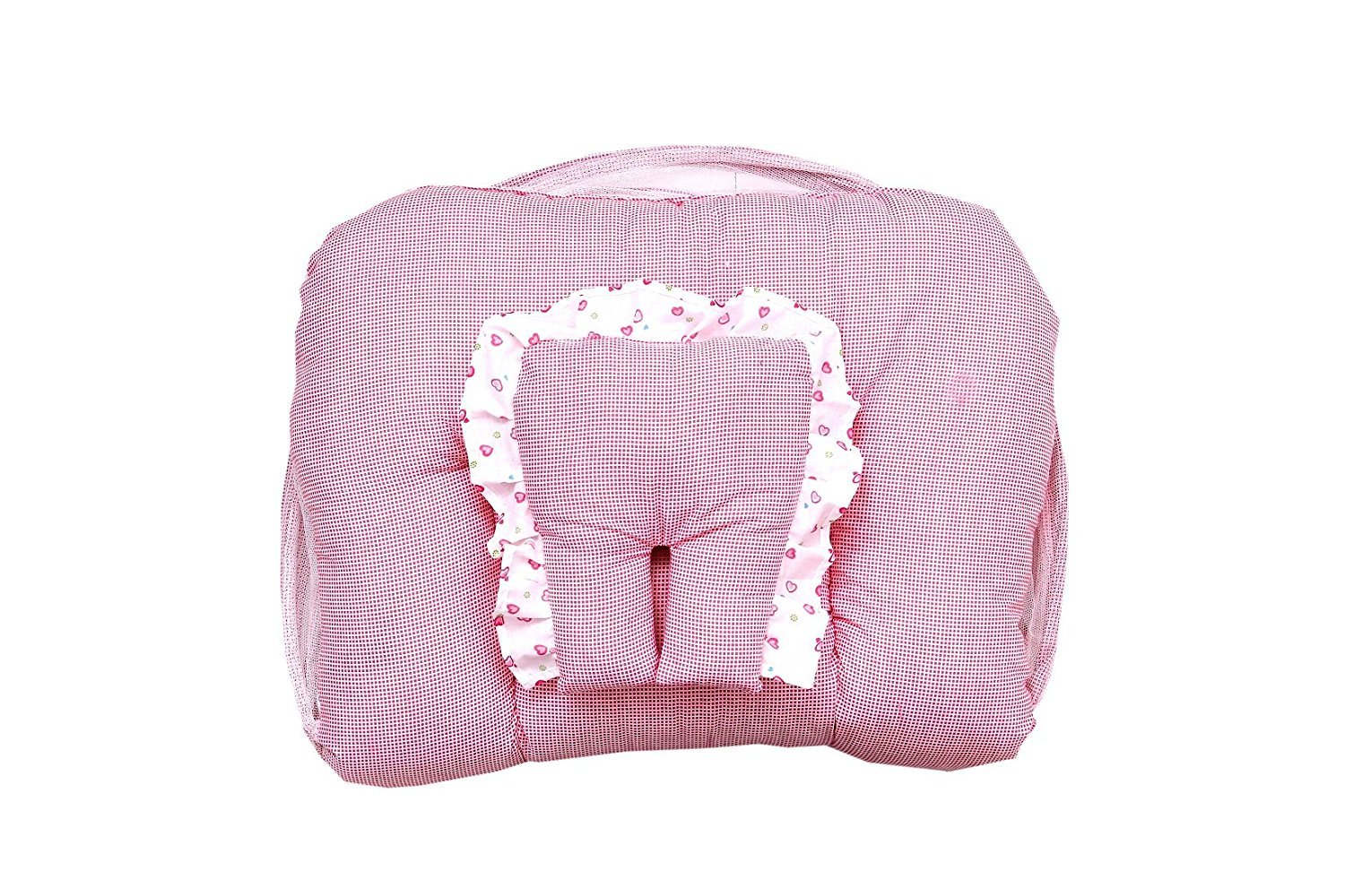 FARETO Cotton Toddler Mattress with Mosquito Net, 0-6 Months (Pink) - Image 4 thumbnail