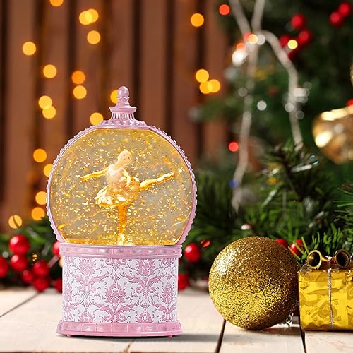 Miniatura 5 de Globos de nieve de Navidad de bailarina musical, globo de nieve iluminado de 7.1 pulgadas con purpurina giratoria, funciona con pilas y alimentado