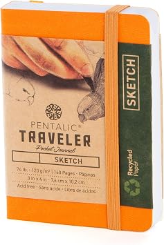 Pentalic 3" x 4" Pocket Sketchbook Traveler Journal, 160 Pages, Orange