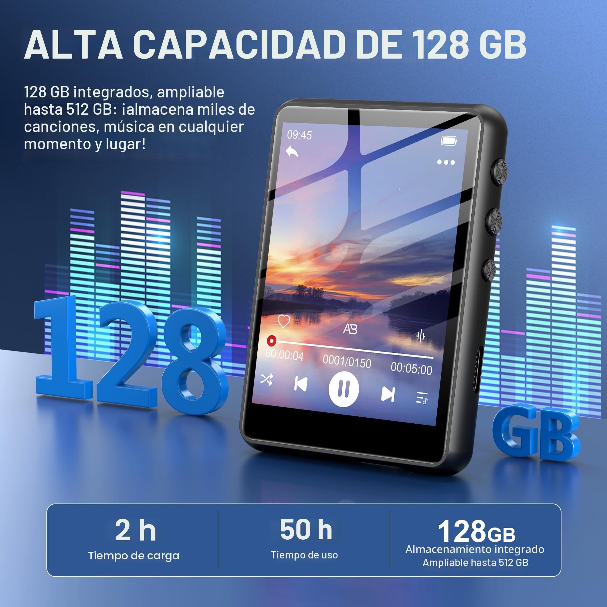SWOFY Reproductor MP3 de 128GB con Bluetooth 5.3, Pantalla táctil de 2,4 Pulgadas, HiFi, Altavoz Integrado, función de grabación, Radio FM, Ampliable hasta 512GB (Rosa)
