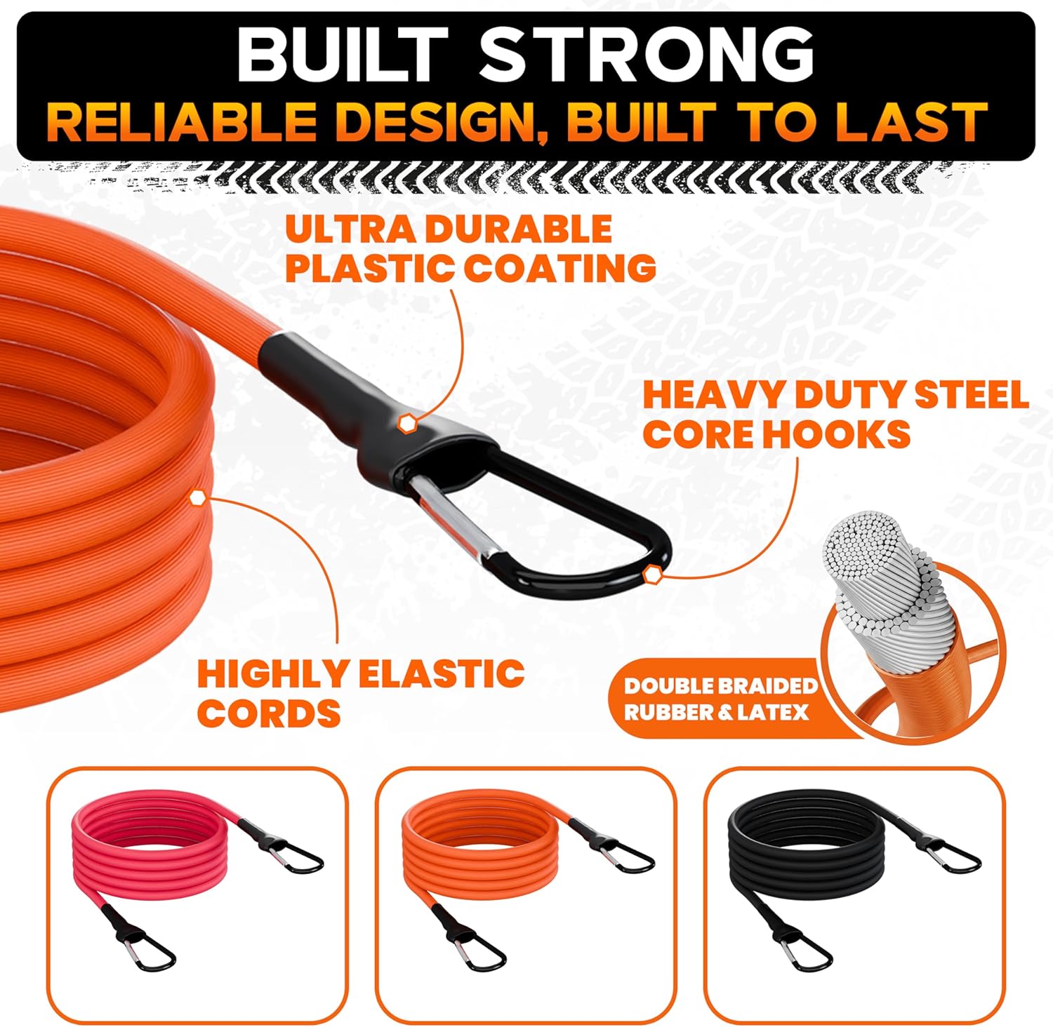 RoofPax Premium 2'' x 10" Retractable Ratchet Straps 4 Pack 3000lbs Break Strength Heavy Duty Auto Self-Retracting Tie Down Straps for Trucks Secure Cargo Tie Downs with 6pcs Bungee Cords - Image 5