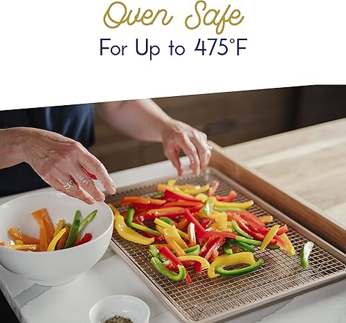 Miniatura 7 de Ultra Cuisine - Bandeja de aluminio para hornear con estante de enfriamiento de acero inoxidable  Bandeja de tamaño media hoja de 13 x 18 pulgadas,