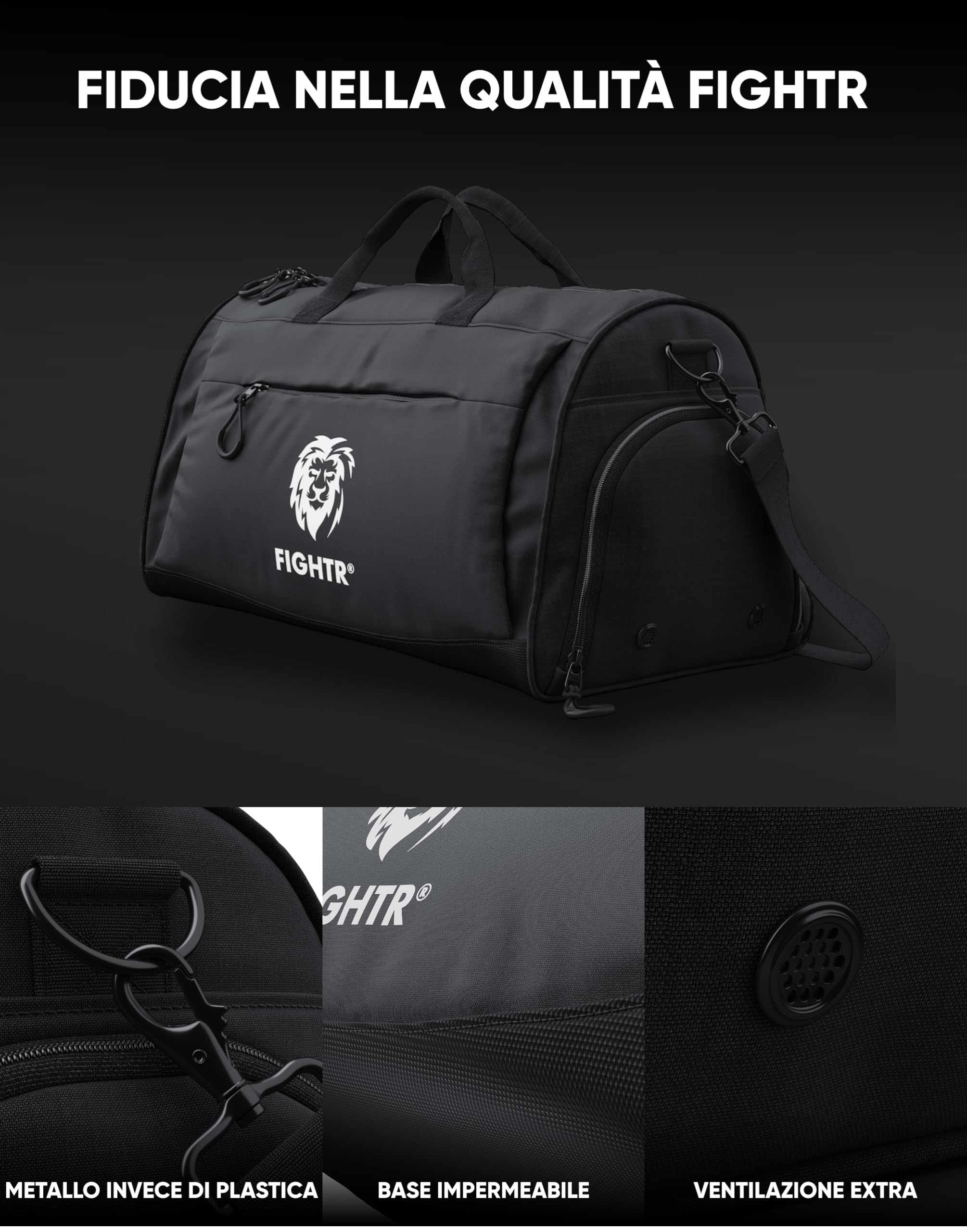 FIGHTR® Borsa sportiva e borsa da viaggio per uomo e donna, con scomparto per scarpe e scomparto bagnato, borsa per sport, fitness e viaggi, borsa per allenamento, palestra, arti marziali