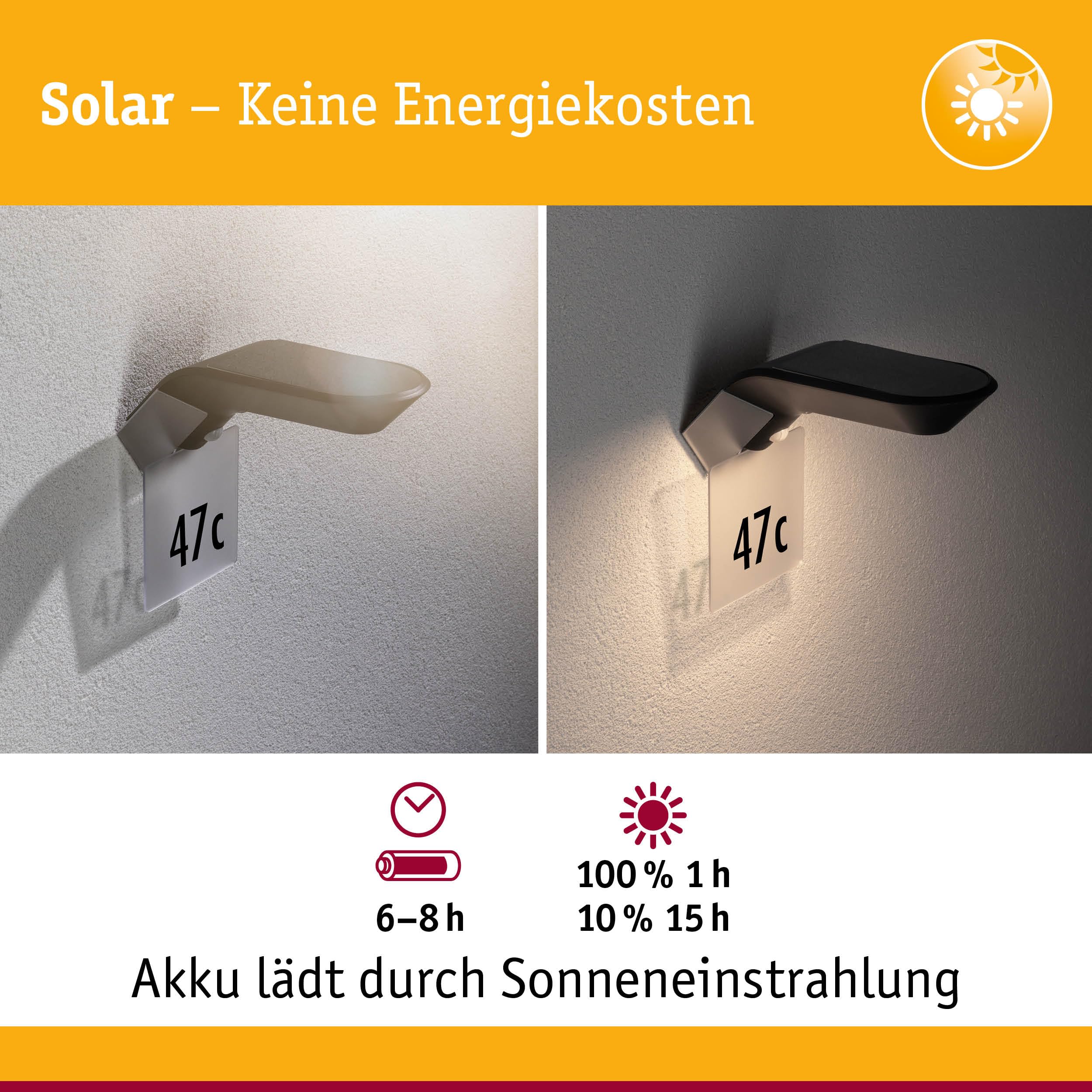 Paulmann 94250 Solar Wandleuchte Soley LED Außenleuchte incl. 1x1,22 Watt Anthrazit Kunststoff 3000 K Warmweiß