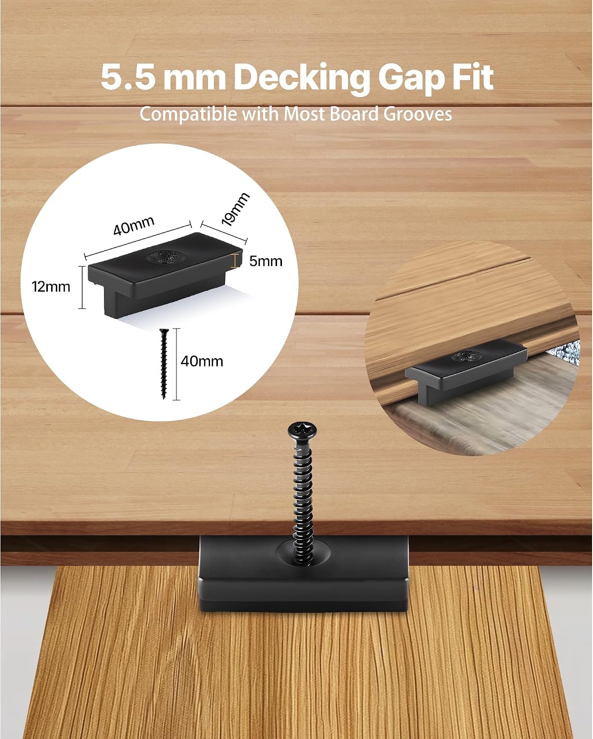 VEVOR 500PCS Hidden Deck Fasteners for Composite Decking Board, Universal Composite Clips & Plastic Hidden Fasteners with Metal Screws,Polypropylene PP Clips Works with 0.22 inch Gaps, Black