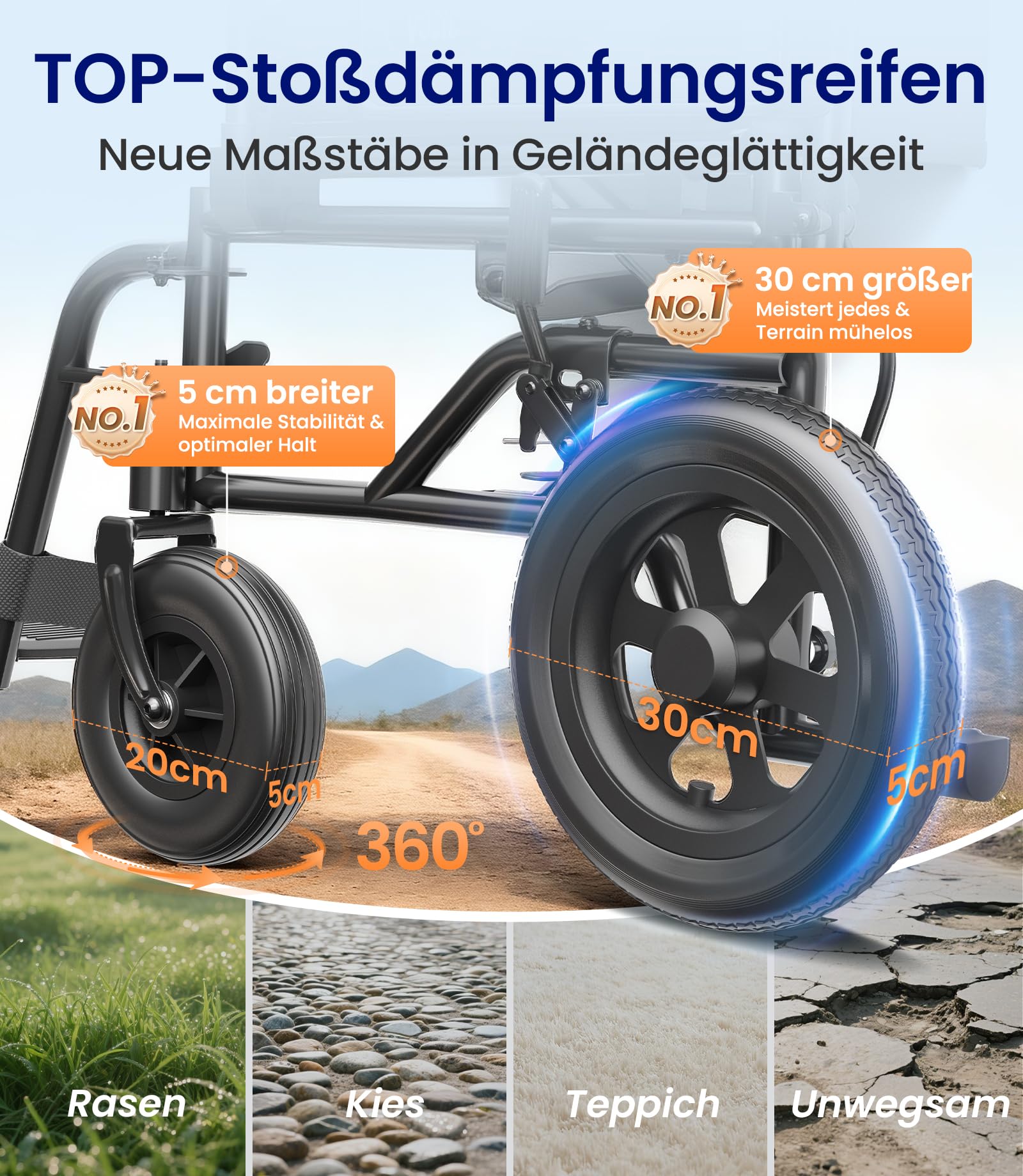 VOCIC U11 Sedia a Rotelle Pieghevole Leggera 13KG Stretta | Carrozzina per anziani fino a 136KG,30CM ruote fuoristrada,cuscino 3D,doppio freno,alluminio|Grigio Chiaro