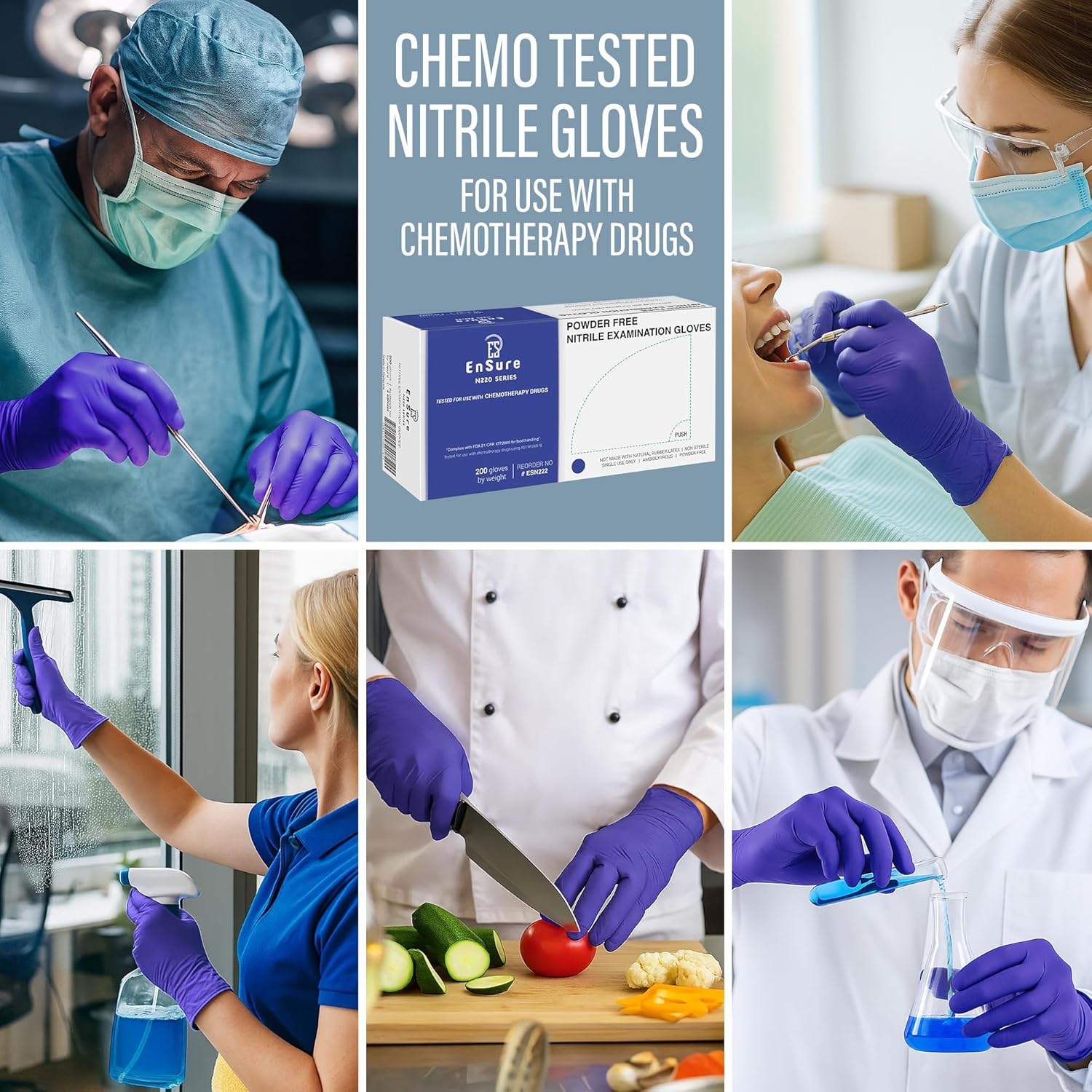 Ensure Blue Nitrile Gloves – 3 Mil Light-Duty Disposable Gloves, Powder & Latex Free, Chemo-Rated, Non-Sterile, Textured Fingertips for Medical & Dental Use, Food Service & Cleaning (200, X-Small) - Image 6
