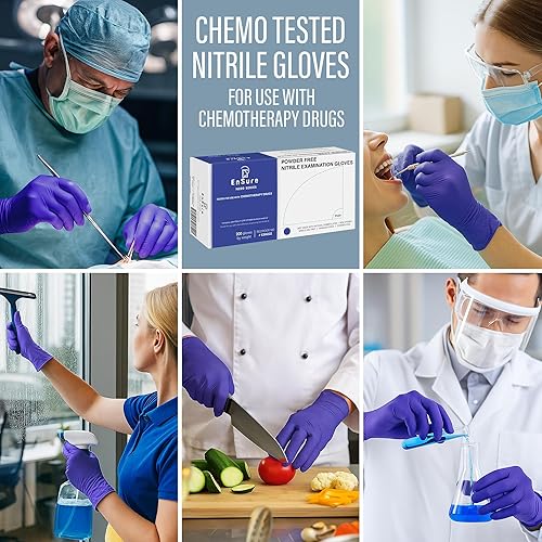 Miniatura 6 de Guantes EnSure de nitrilo para examen, sin polvo, sin látex, aptos para quimioterapia, no estériles, de uso ligero, puntas texturadas, para uso