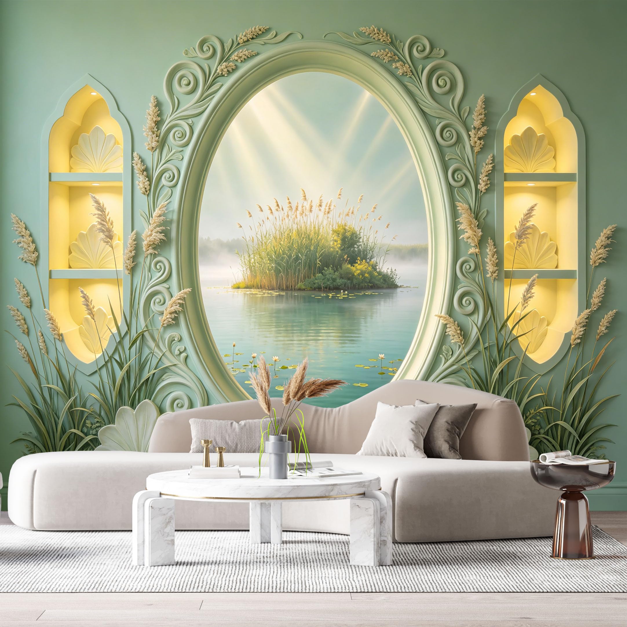 Custom Size Wall Murals Window Lake Island Wheat 3D Trompe L'Oeil SelfAdhesiveWall Fabric Removable Wallpaper Wall Decor for Living Room Bedroom Bathroom