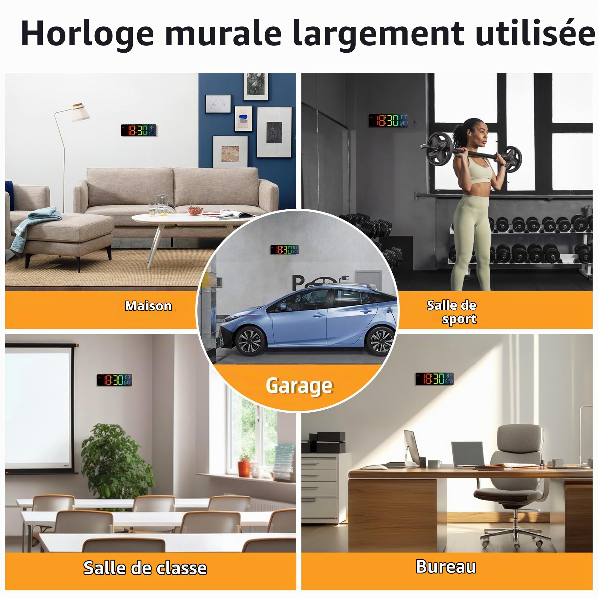 HAITANG Horloge Numérique - Horloge Calendrier Numérique Murale LED De 10,5" avec Affichage De La Température, Date Et Jour, Dimming Automatique De La Luminosité RGB, Veilleuses, pour Bureau, Chambre