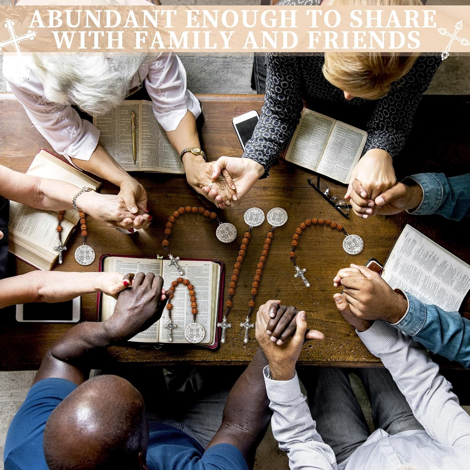 Kigeli 6 Pcs Saint Benedict Medal Prayer Pocket Rosary Catholic Gift for Men Women Bead Wood with Crucifix Christian Religious Gift Solid Wooden Prayer Chaplet with Cross Silver Jesus - Image 5