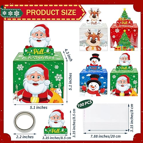 Miniatura 2 de Paquete de 4 cajas de dinero de Navidad para tirar de regalo en efectivo, árbol de Navidad, muñeco de nieve, Papá Noel y alce, cajas de regalo para