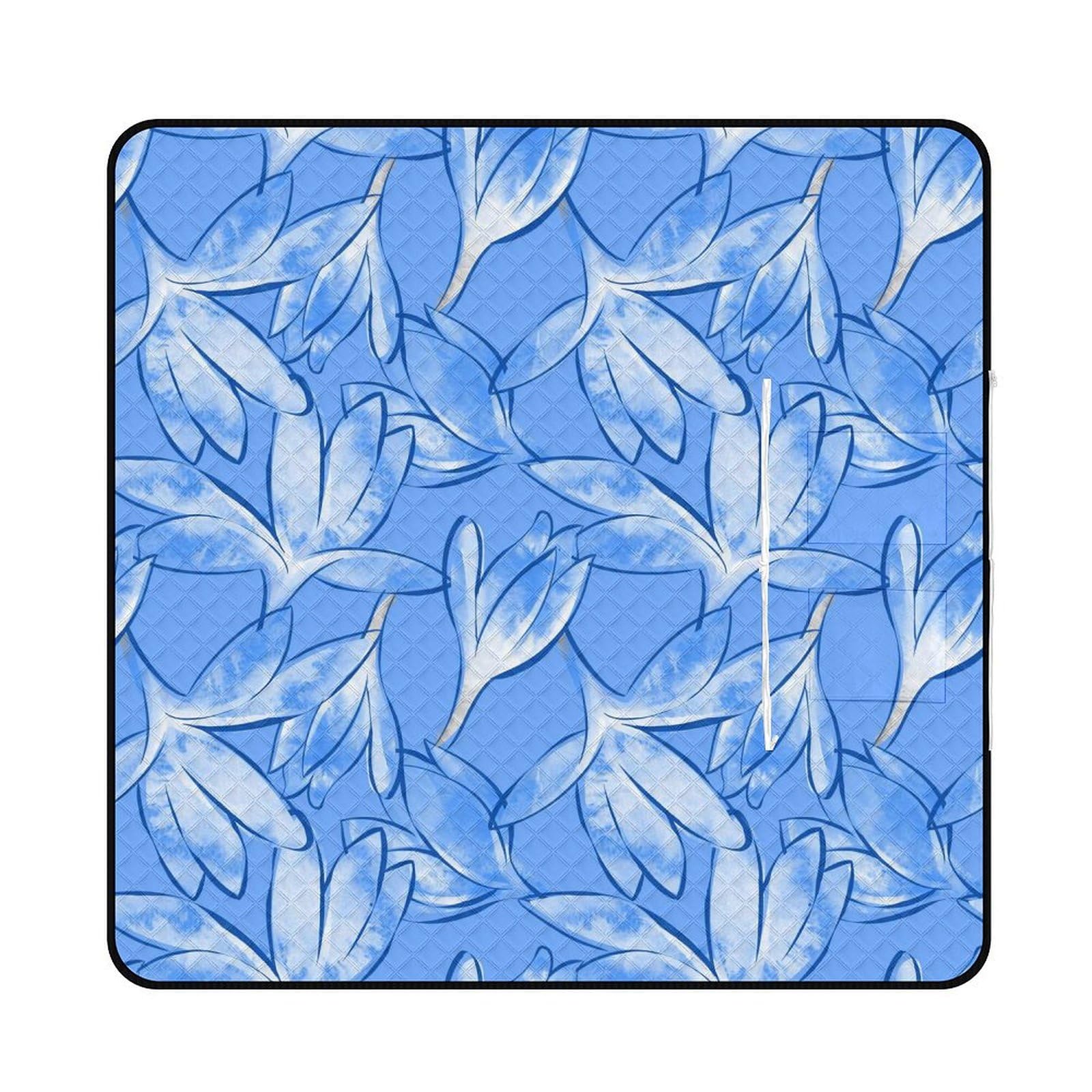 Watercolor Fleurs Blue Couverture Pique Nique Tapis De Plage Anti Sable Matelas De Plage Tapis Picnic pour Camping, Parc, Jardin 200x200cm