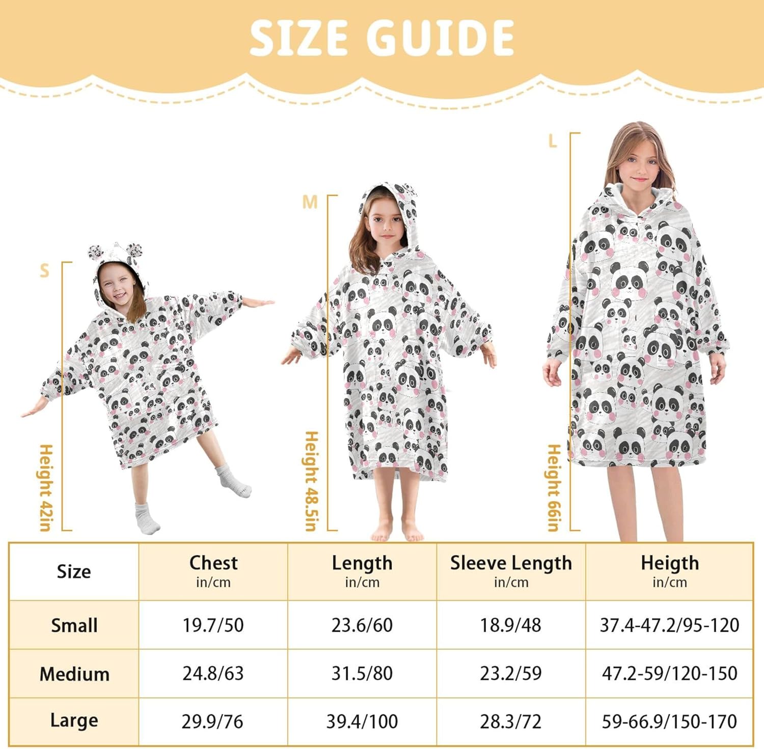 Cute Panda Kids Wearable Blanket Hoodie with Pocket and Sleeves for Toddlers, Cute Hoodies Girls Boys B0404170