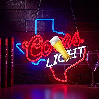 Beer Neon Sign for Wall Décor Texas Crs LED Light Bar Home Bedroom Man Cave Hotel Pub Cafe USB Powered Neon with Dimmer (Red TX)