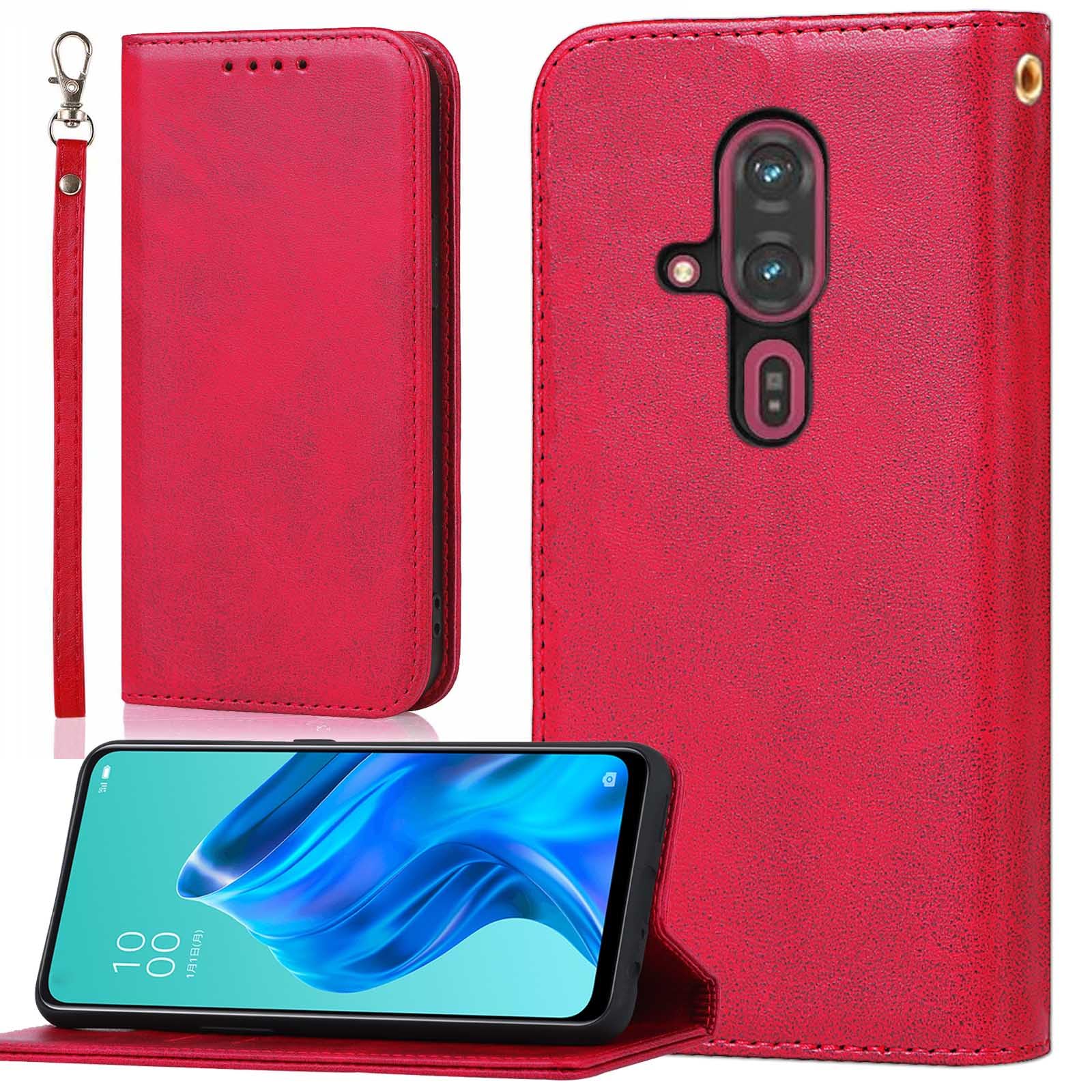 BonwFzin 適用 らくらくスマートフォン F-53E ケース 手帳型 ストラップ らくらくスマートフォンF53E スマホケース 手帳型カバー F53E 携帯カバー PU レザー ストラップホール付き マグネット フリップ カード入れ カード収納 スタンド 落ち着いた色 レトロ ローズレッド