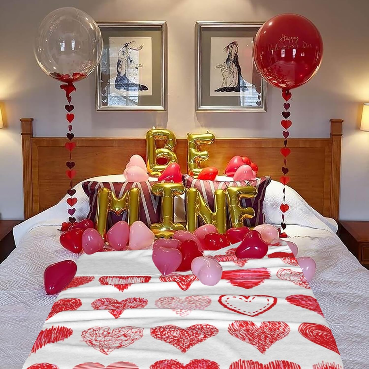 Valentine's Day Love Hearts Throw Blanket, Soft Lightweight Flannel Blanket, Wedding Anniversary Birthday Gifts for Girlfriend Wife, Anti-Pilling Blankets for Bed Sofa Couch Chair, 60 x 80 Inch