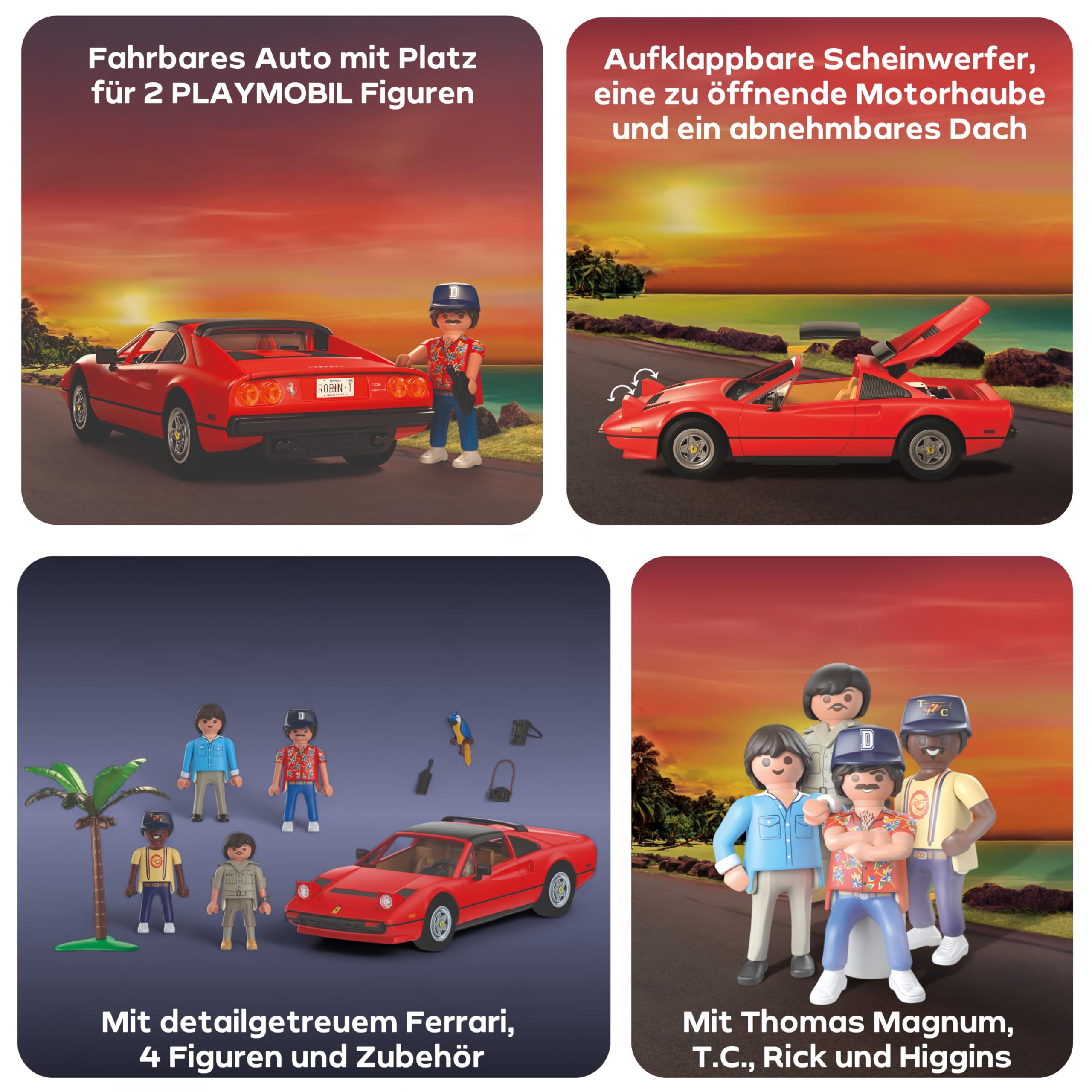 PLAYMOBIL | Cars | Magnum, P.I. Ferrari 308 GTS Quattrovalvole | Famous Cars | Supersportwagen | Sammlerstück für Autofans | Spielzeug für Sammler und Kinder ab 5 Jahren | 71343