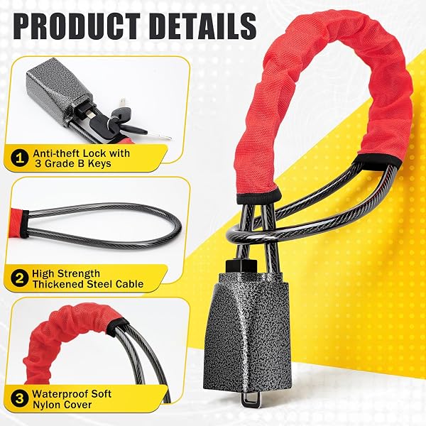 Steering Wheel Lock, Car Steering Wheel Locks, Car Seat Belt Lock with Metal Head, High Visibility Car Lock Anti-Theft Device for Car, SUV, Pickup, Van, RV, 3 Keys (Red) - 4