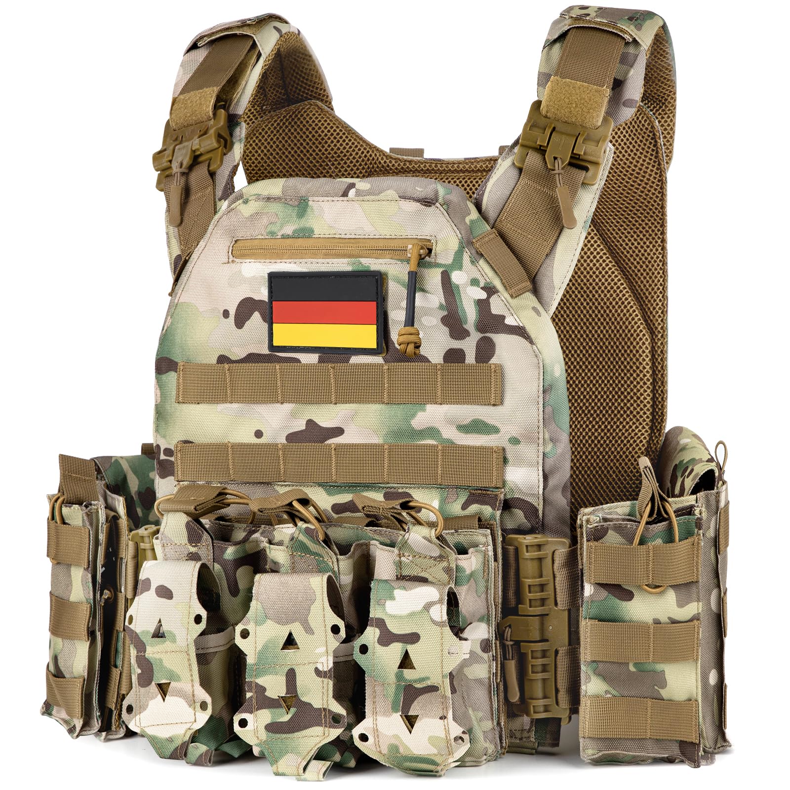 Jueachy Taktische Weste Airsoft Plattenträger: Quick Release Militär Weste Einstellbar Atmungsaktiv Beschwerte Weste für die Ausbildung - Plate Carrier Molle Schutzweste für Herren Paintball Polizei