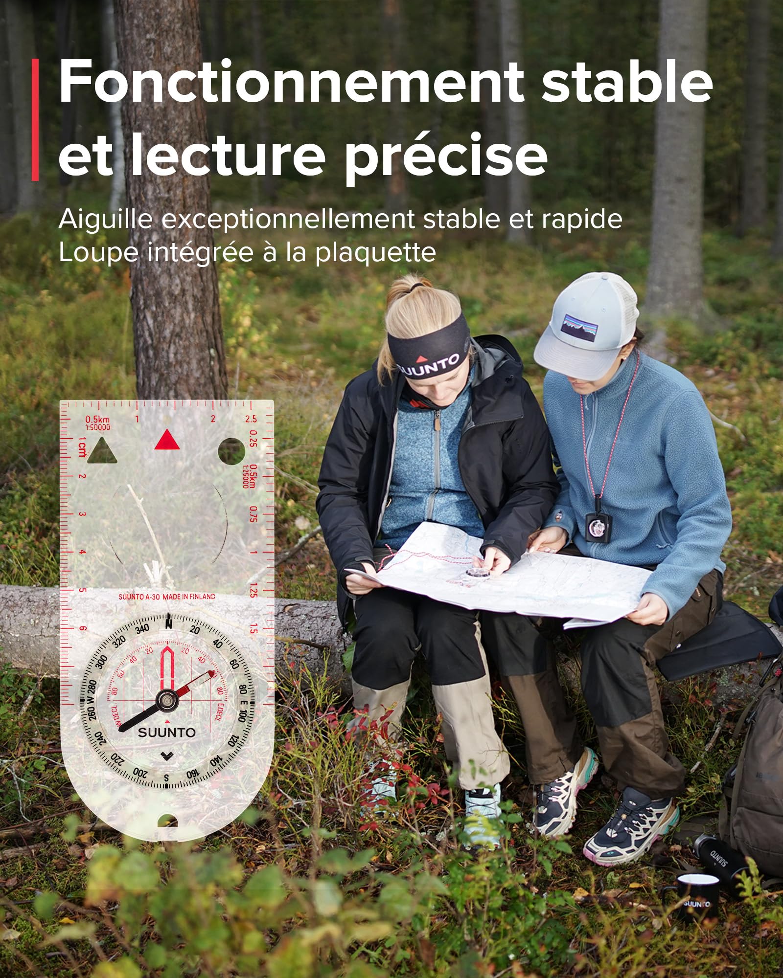 SUUNTO A-30 Boussole Randonnée, Navigation Professionnelle, Compass d'Orientation avec Cordon, étanche, Déclinaison Réglable, Marquages phosphorescents, pour Course Expédition Camping Survie