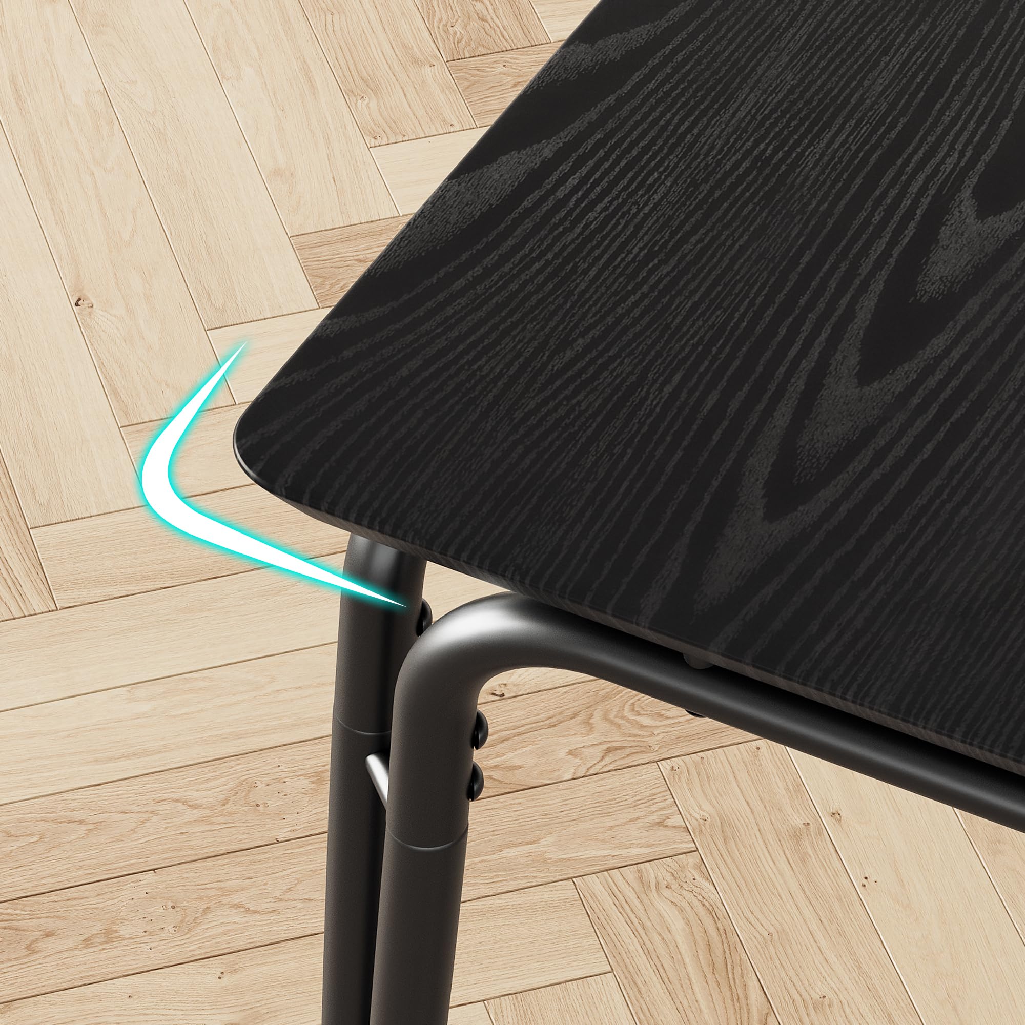 GarveeHome Ensemble de salle à manger compact pour 2 personnes - Table carrée et 2 chaises tapissées pour petites cuisines et appartements - Plateau MDF résistant - Noir