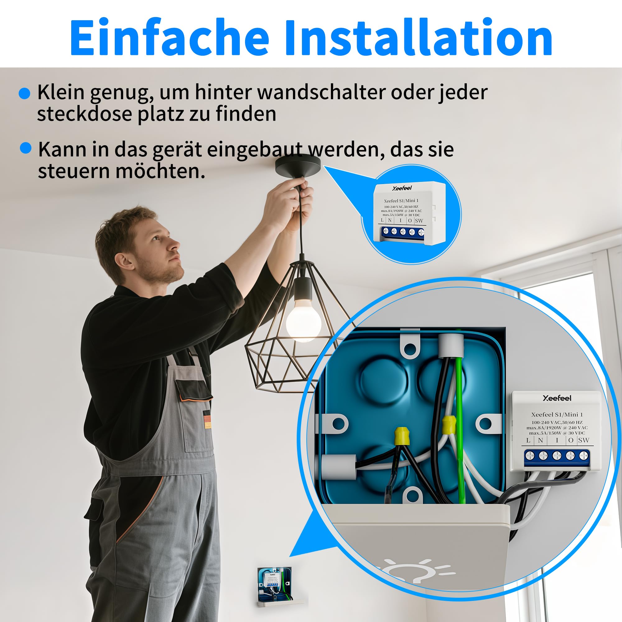 Mini 1 interruptor de relé inteligente WiFi y Bluetooth – 8 A, domótica compatible con interruptor de luz, contacto seco con repetidor de WiFi, Alexa y Google Home, aplicación iOS Android, no