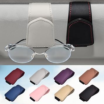 Hoffi Black Sunglasses Holder for car Visor, 2 Packs Magnetic Leather Sunglasses Clip for car Visor, car Accessories for Women and Men Interior, Visor Sunglasses Holder ClipBlack+Gray