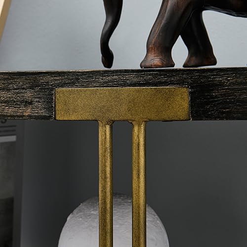 Miniatura 5 de Biaco Mesa consola moderna negra para entrada, mesa de pared industrial de media luna de 3 niveles, mesa de entrada de madera con acento de medio