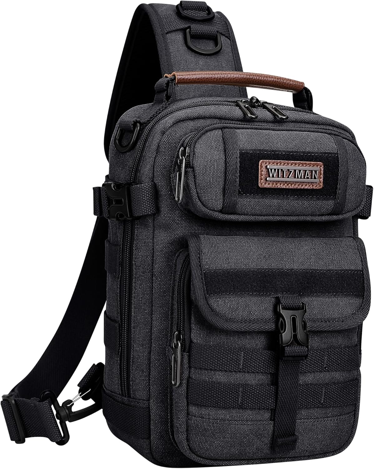 WITZMAN Sling Bag for Men Canvas Shoulder Crossbody Bags Large Vintage Bags for Men Travel, Casual, Daily(A8021 Black)