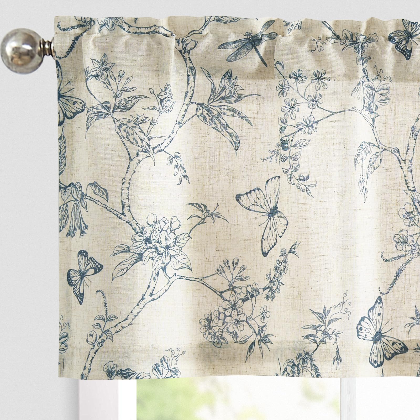 Lazzzy Kitchen Valance Curtain Linen Floral Country Valance Valance for Living Room Bathroom Bedroom Country Valances Window Treatments Small Window Cafe Curtain 16 Inch