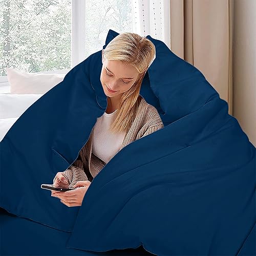 Miniatura 9 de ROYALE LINENS Funda de edredón azul marino tamaño matrimonial, juego de funda de edredón suave tamaño matrimonial, 3 piezas, fundas de edredón de