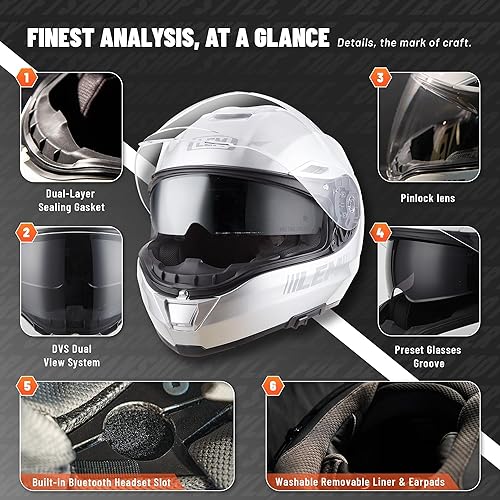Miniatura 3 de LEM Cascos de motocicleta de cara completa, cascos para hombres, con certificado DOT, PINLOCK y DVS de doble visión, casco de motocicleta de calle