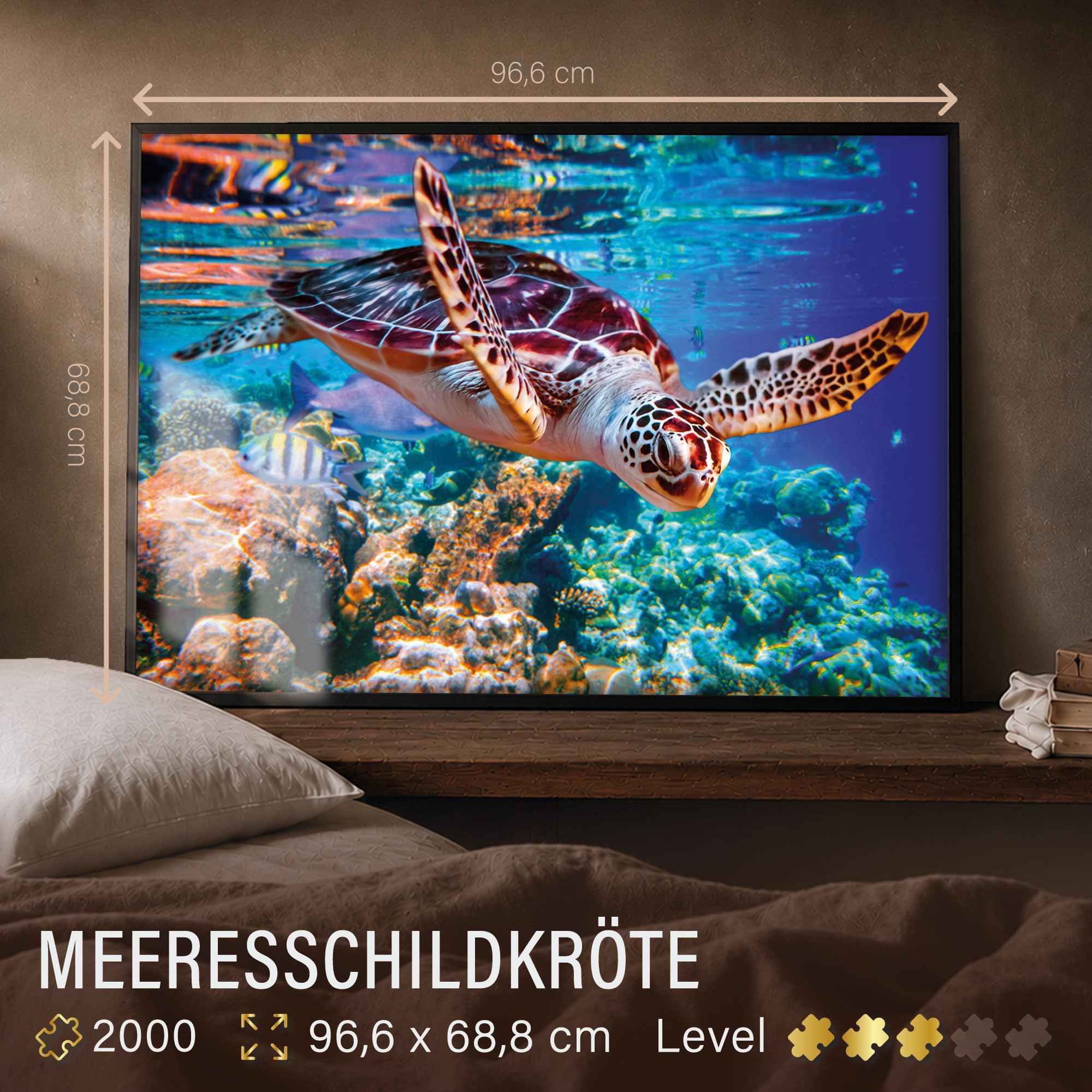 Ulmer Puzzleschmiede - Puzle "tortuga marina" – Puzle de 2000 piezas del mar – Diseño de puzle de tortuga flotante como fotografía submarina en el mar del Sur.