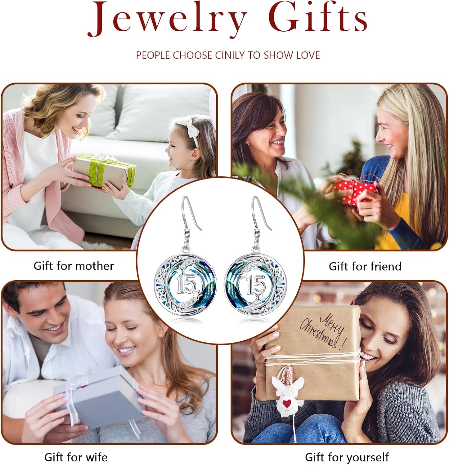 JUSTKIDSTOY Birthday Gifts Earrings for Daughter 925 Sterling Silver Birthday Gift Earrings Celtic Moon Star Leverback Dangle Drop Earrings Blue Crystal Jewelry for Women Sister - Image 7