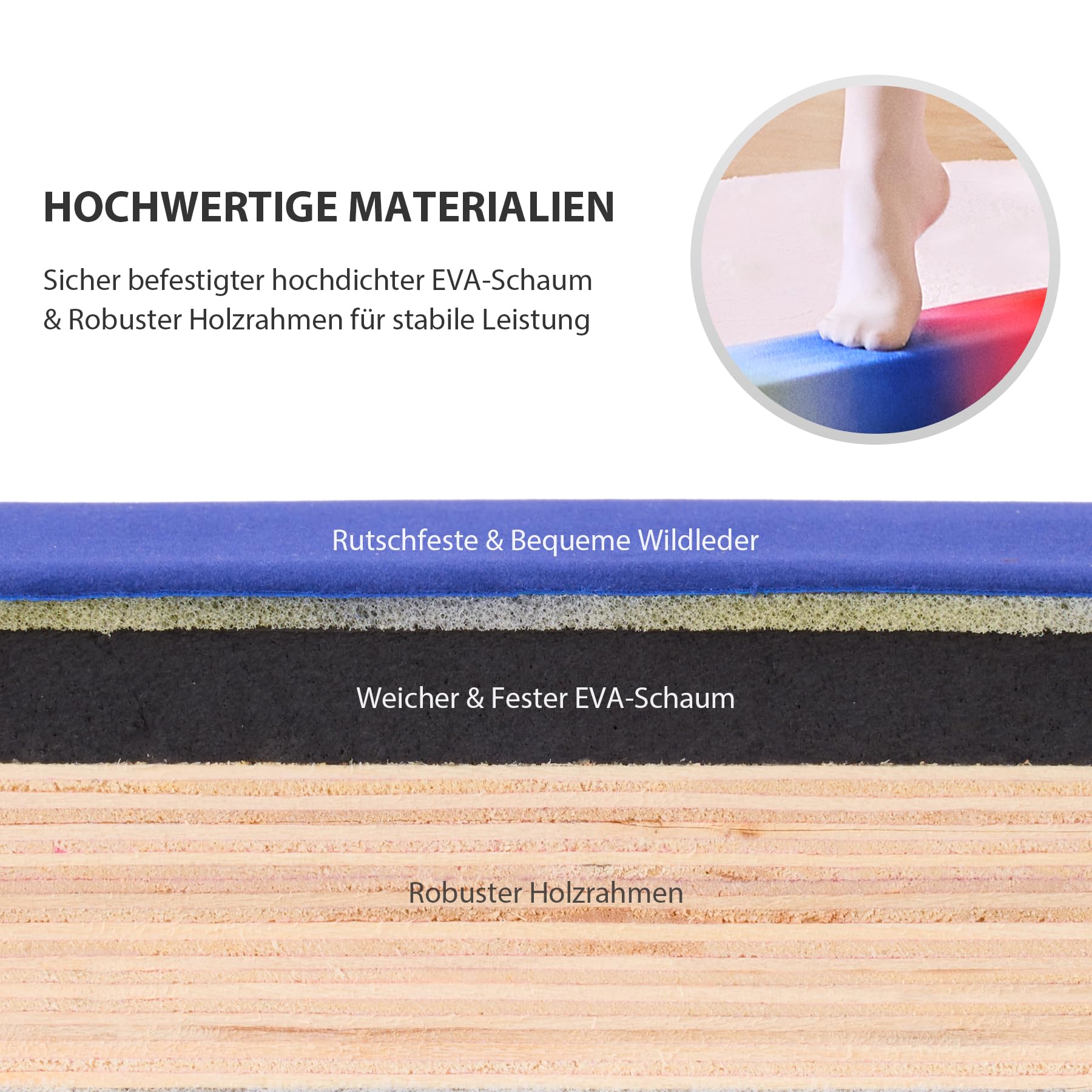 ZELUS 240/270 cm Schwebebalken Kinder für Zuhause Faltbarer Gymnastikbalken aus Eva-Schaum & Holz Balancierbalken mit erhöhten Füßen & Tragegriffen für Fitness, Training, Turnen