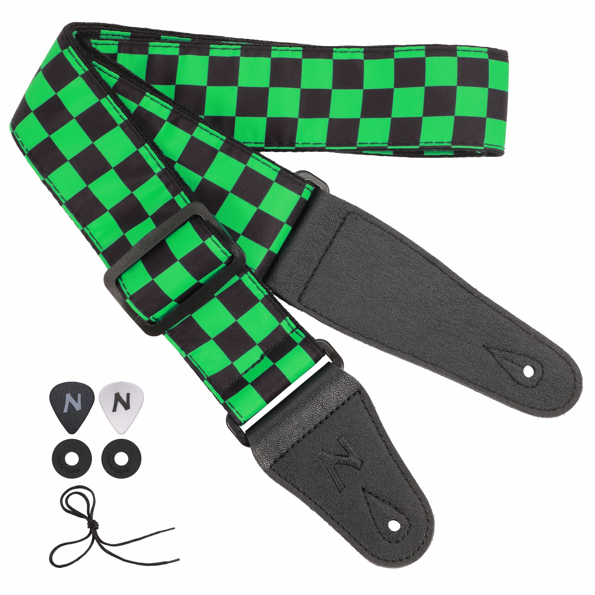 Nefelibata Guitar Strap-2" Wide Double Layer Cotton Original Design Adjustable Guitar Straps with Long Leather Ends for Bass Electric & Acoustic