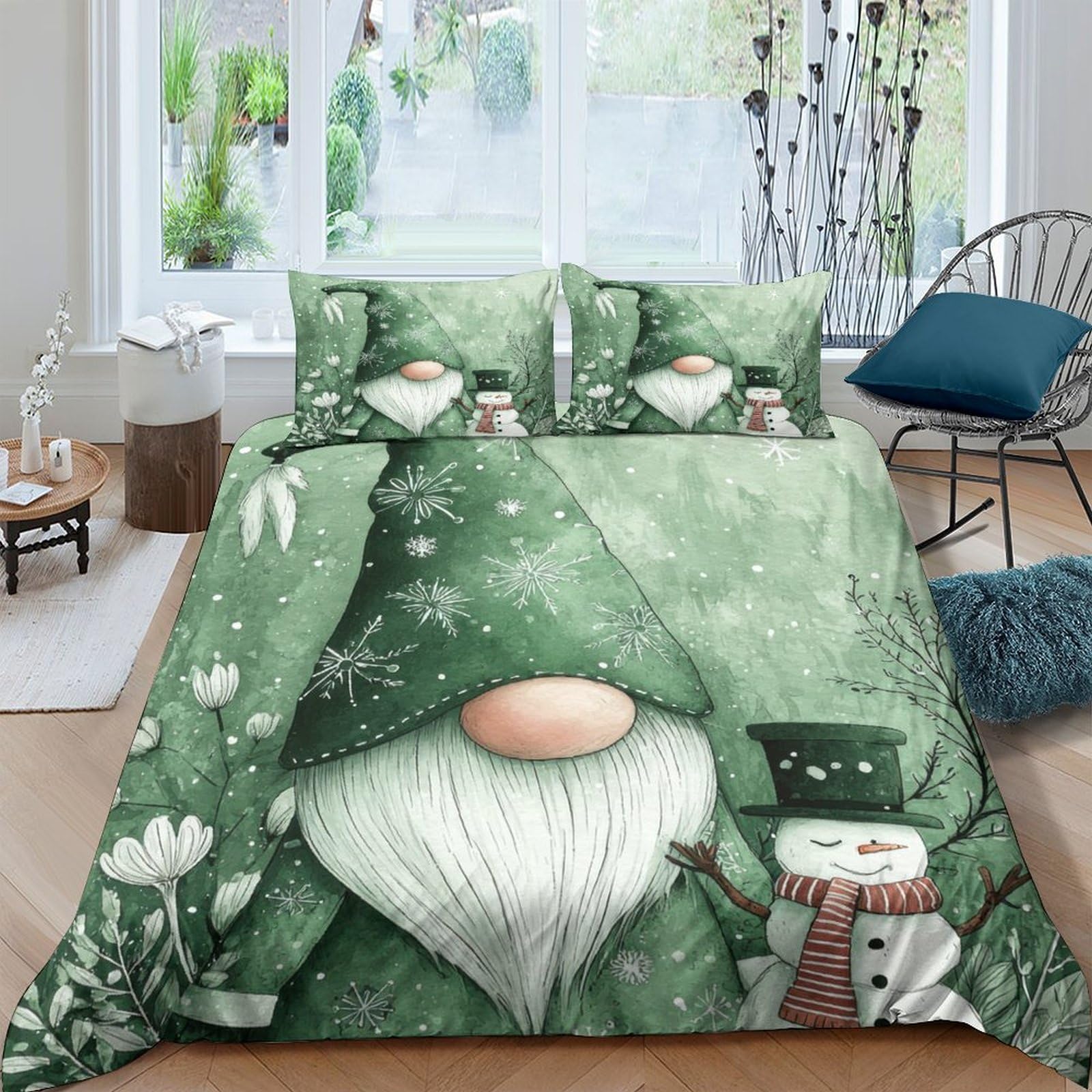 Ctjqhvkz Style-10 3D Printed Green Gnome Fitted Sheet Microfiber Soft Breathable Snowman Mattress Cover For Bedroom Guestroom Decor Easy Care Single（135X200cm）